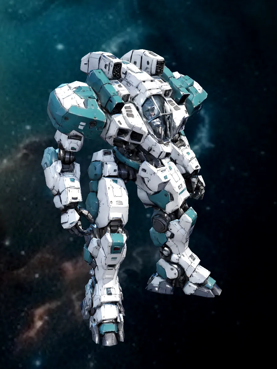 Teal cockpit frame mech, in-game model