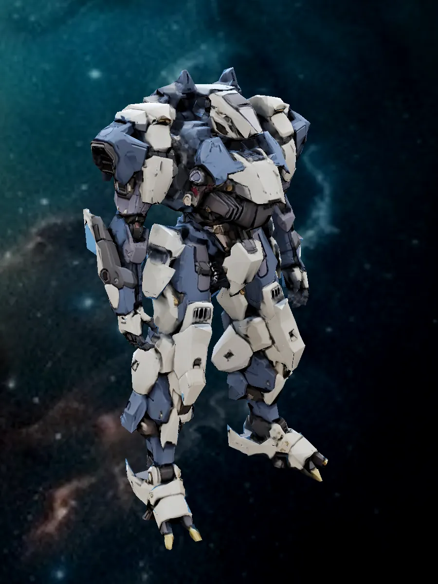 Blue & white frame mech, in-game model