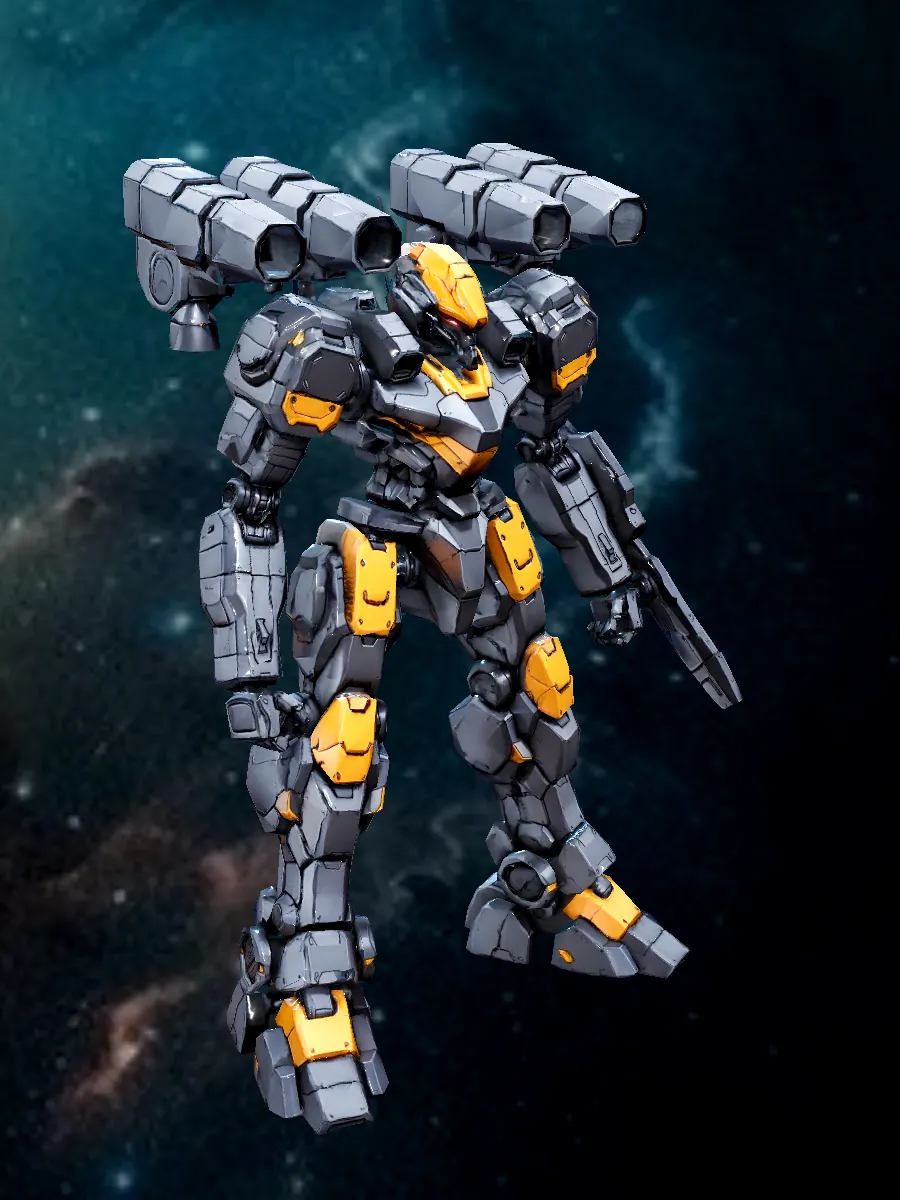 Charcoal & orange frame mech, in-game model
