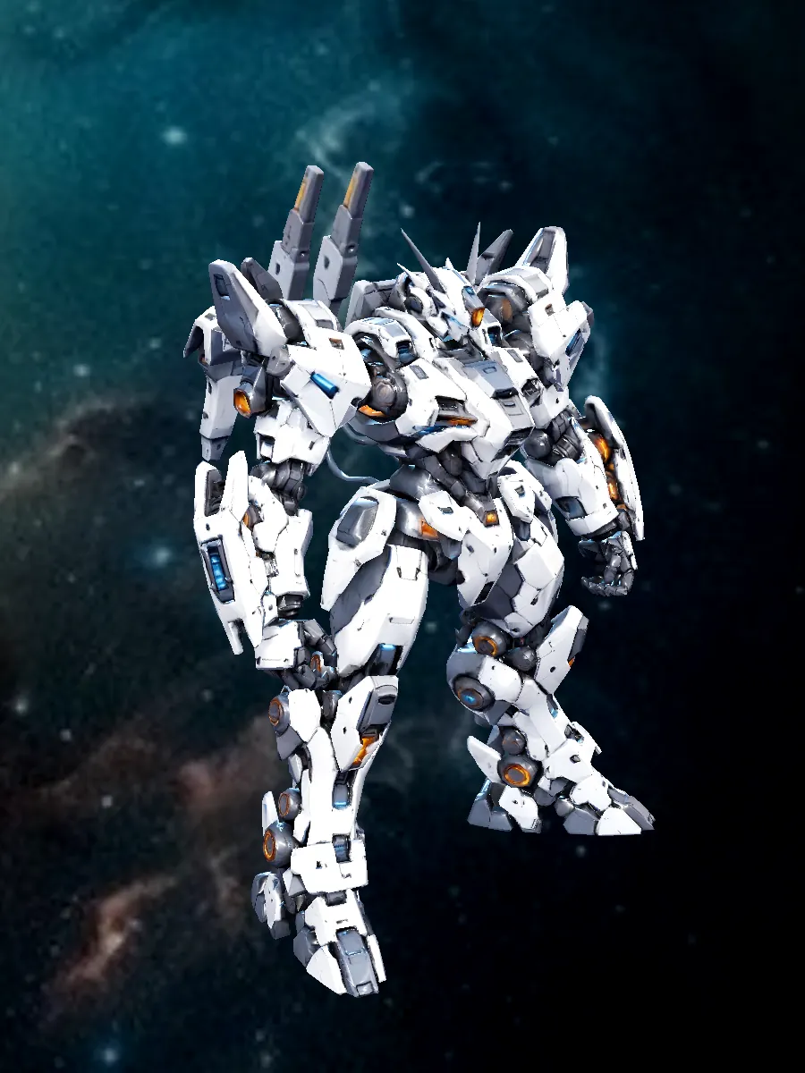 White spiked frame mech, in-game model